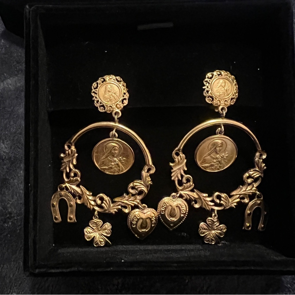 Dolce Gabbana Elegant Gold Drop Charm Earrings